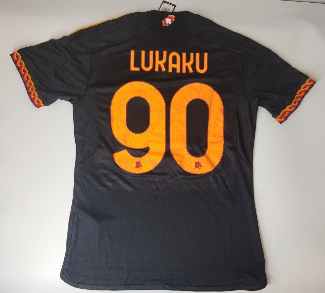 Adidas AS Roma Lukaku #90 Third Jersey Black M-L 2023/2024 Men's