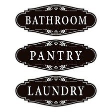 3PCS Bathroom/Laundry Room/Pantry Door Signs Sticker, Self-Adhesive Weatherpr...