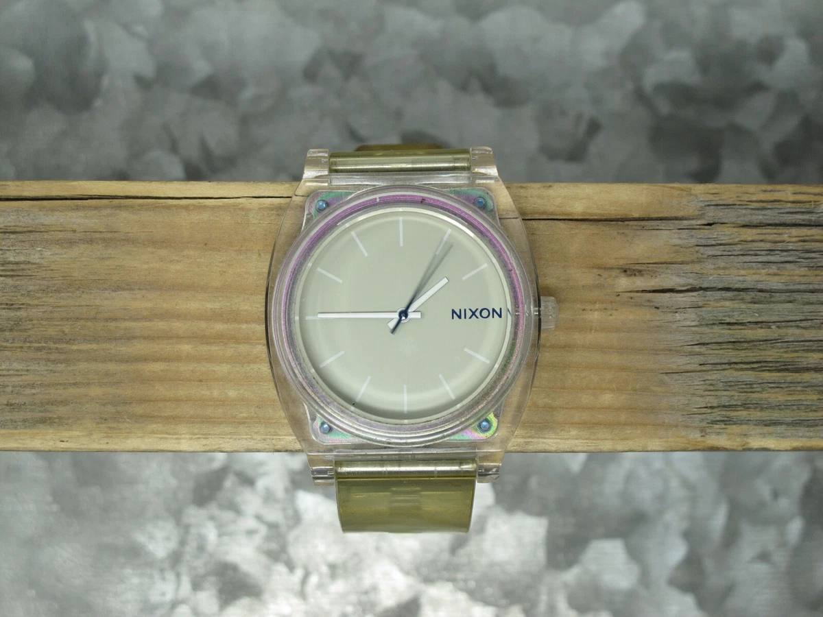 Nixon Minimal Time Teller Men 100m Clear Plastic Analog Quartz Watch New Battery