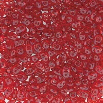 24 Grams Czech Glass Crystal Ruby 2.5x5mm Super Duo Beads with 0.8mm Holes