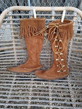 7/7.5 Vintage Minnetonka Discontinued Side Lace Knee High Leather Moccasin Boots