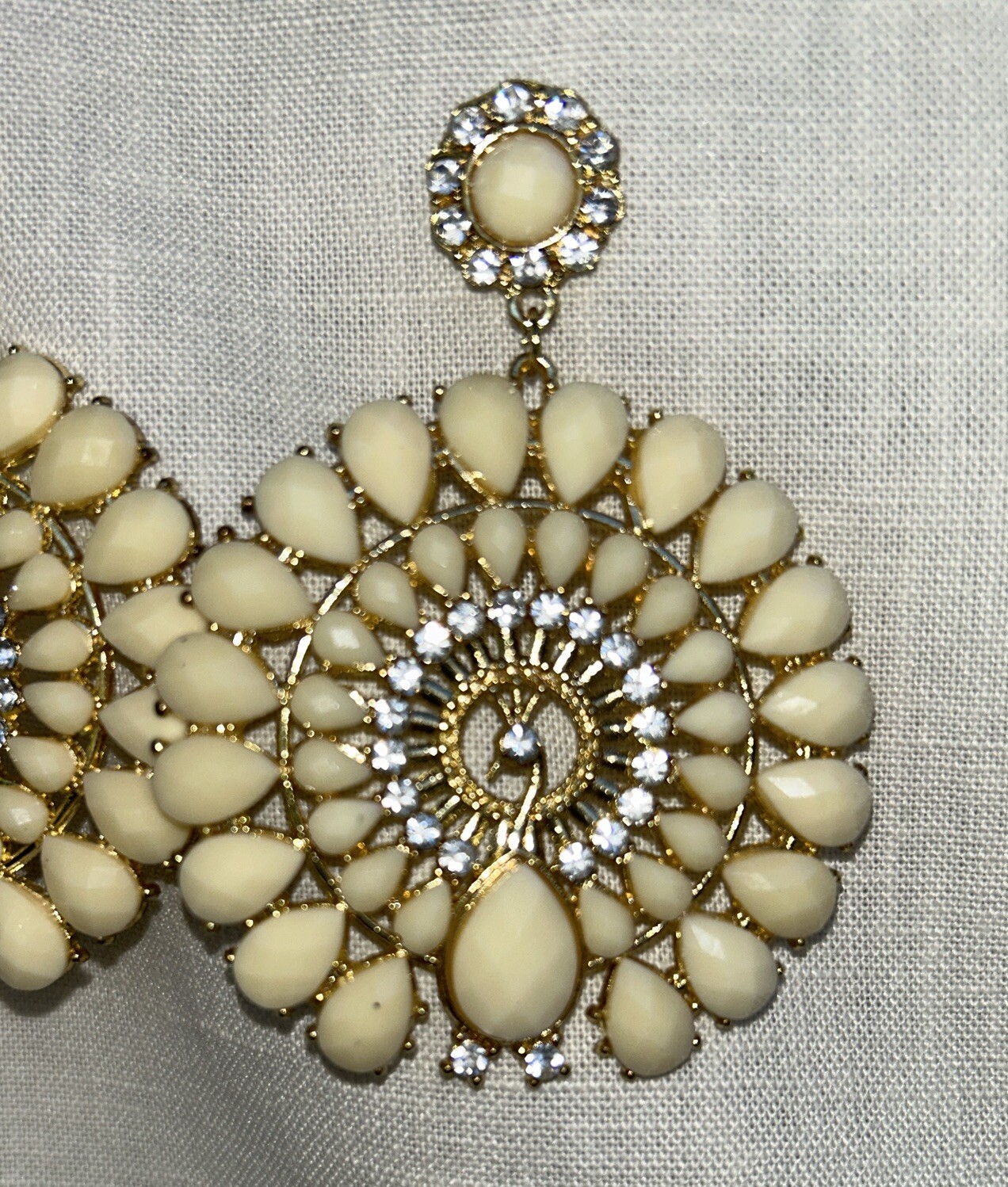 Peacock Stud/Dangle Statement Earrings Ivory Face… - image 2