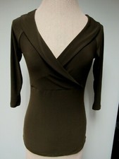 VTG PAPER DOLL Knit Top Surplice V Neck Empire Faux Wrap Chocolate Brown M EUC