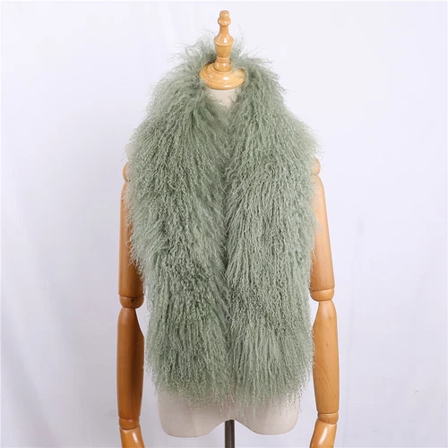 Women Real Mongolian Lamb Fur Scarf Shawl Double Side Lamb Neckerchief Wraps - Picture 1 of 28
