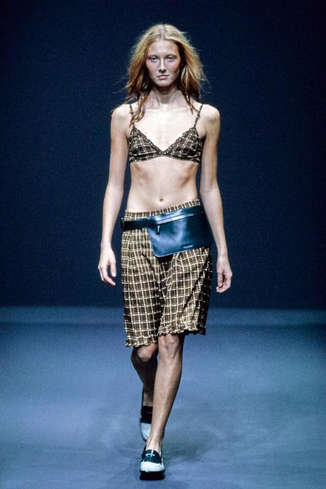 Iconic Rare Vintage Prada Fall 1999 Brown Silk Plaid Grid Iconic Rare Vintage Prada Fall 1999 Brown Silk Plaid Grid
