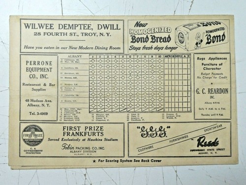 Scorecard Albany vs Pittsburgh Pirates anni '40 Greenberg Wagner ecc. - Foto 1 di 4