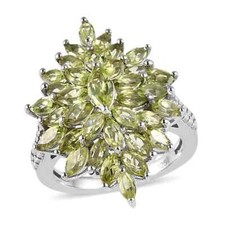 BEAUTIFUL 3.35ctw Premium Peridot Cocktail Ring Platinum Plated Sterling Size 6