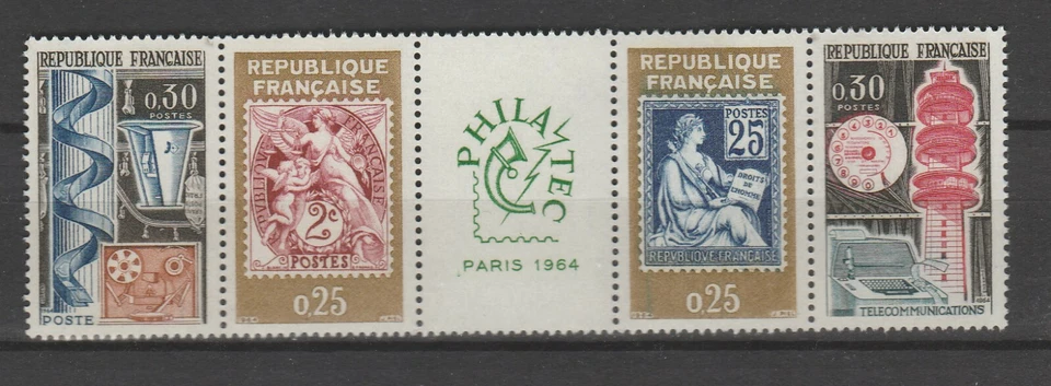 la bande PHILATEC de 1964 NUM: 1414 a 1417 le 1417A ** en feuille de 5 - Photo 1/1