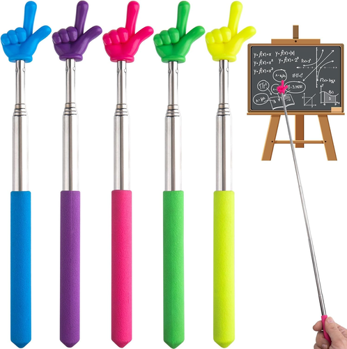 5 Pcs Retractable Teacher Pointer Sticks, 5 Colors Hand Pointer Stick, Student F