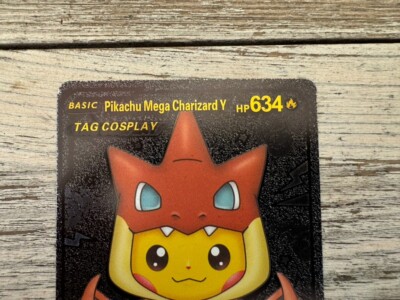Pokemon Pikachu Mega Charizard Y Tag Cosplay Hp634 Black Foil Fan