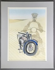 Original Watercolor Depicting 1928 Norton Model 18 Motorcycle and Rider  2005