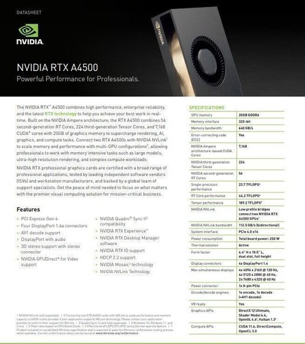 NEW NVIDIA Quadro RTX A4500 20GB CAD Server Workstation GPU PCIe 4.0 x16 Card - Picture 5 of 5