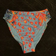 Tabitha Brown Target Cheetah Print Swim Bottom XL Blue Floral High Waist NWOT
