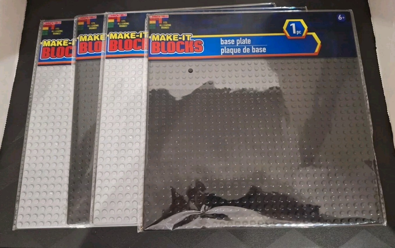 Make-It Blocks 10-Inch Base Plates 4-Pack Compatible with Major Brands 2 Black 2 Gray