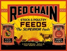 Universal Mills Red Chain Feeds of Fort Worth, Texas NEW Sign 18x24" USA STEEL