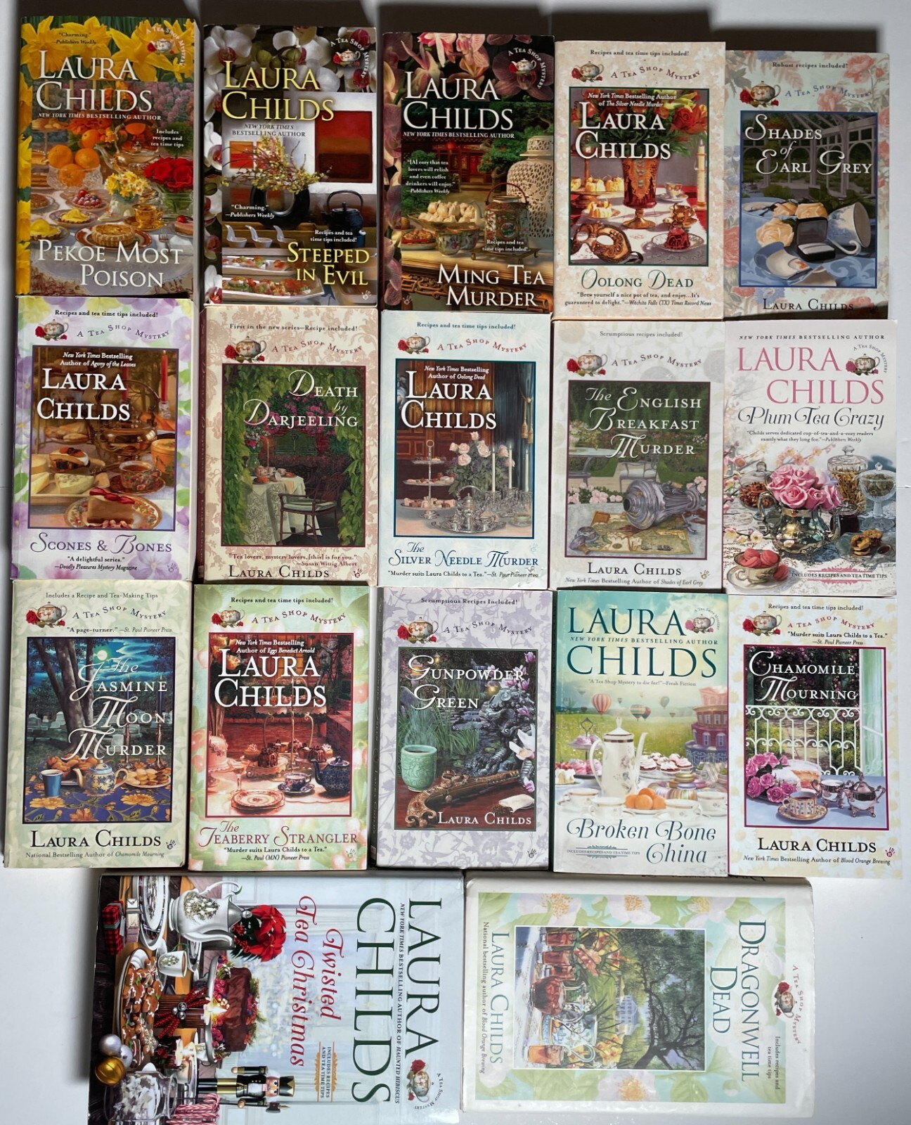 Near Complete Series Set TEA SHOP MYSTERIES Laura Childs Lot 18 Cozy