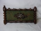 Key Rack Fabric with Glass Pearls and Turned Wood Antique German #M