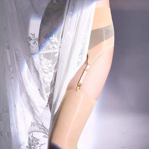 Womens Shiny Glossy Garter Belt Suspender Buckles Straps + Thigh-Highs Stockings - Picture 11 of 23