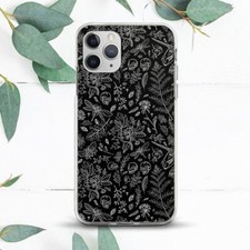 Gothic Floral Skull Line Art Black Case For iPhone 8 X SE 11 12 13 14 15 Pro Max