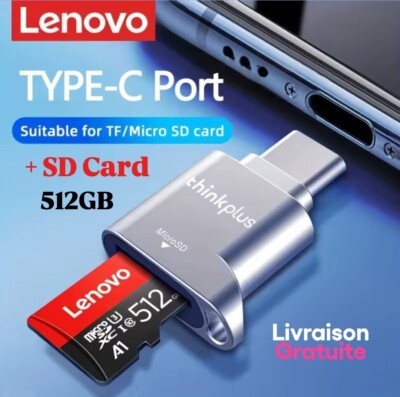 Lenovo Micro SD Card Reader, USB C Kartenleser Adapter + 512gb SD