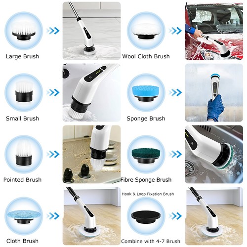 7in1 Electric Spin Scrubber Handheld Arm Kitchen Cleaner Cordless Cleaning Brush - Picture 2 of 15