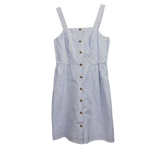 J.Crew Women's Size 4 Blue Striped Sleeveless Cotton Button Front Midi Dress