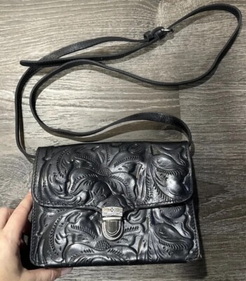 Patricia Nash Black Tooled Leather Crossbody Bag
