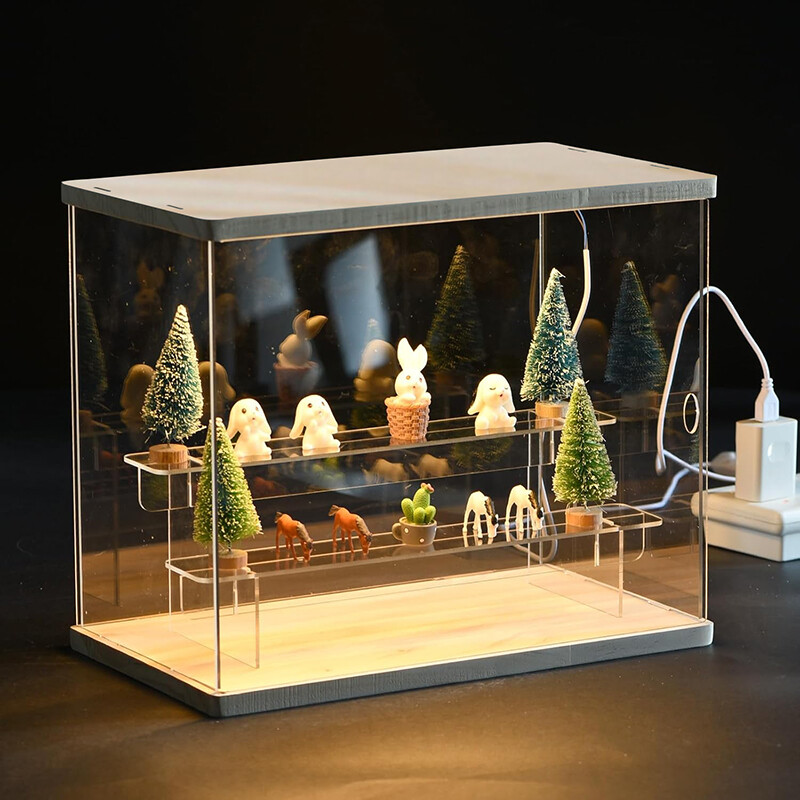 Acrylic Display Case With Light Dustproof Showcase For Doll Figures Collectibles