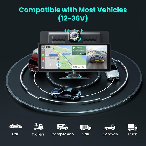 10.26" 4K Dash Cam Touch Screen Car Stereo Portable Android Auto Apple Carplay - Picture 6 of 8