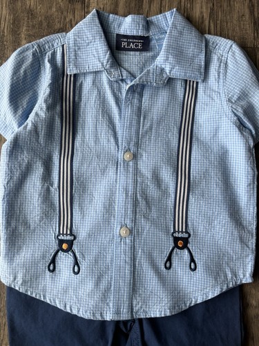 The Children's Place Infant Baby Boys 6-9m Months Dressy 2pc Outfit Suspenders - Picture 2 of 5