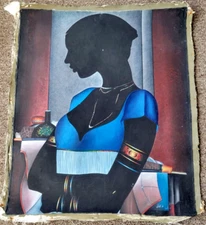 Vintage Original "Femme Assise" Haitian Oil Painting On Canvas Signed 2004
