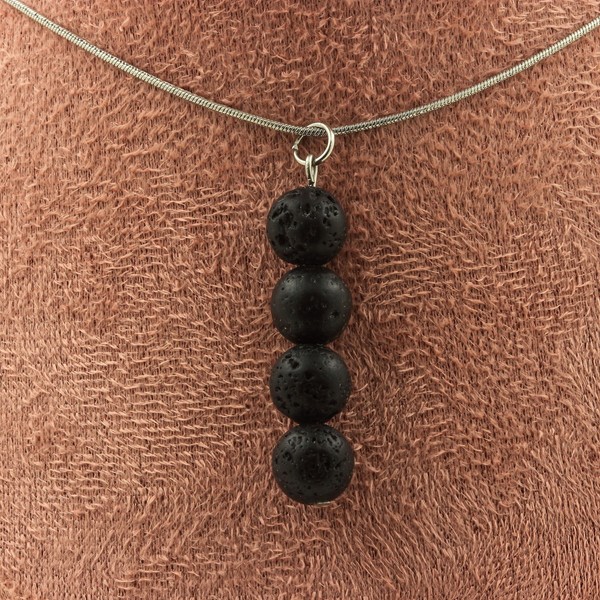 Halskette 4 Lava Perlen 8 Mm. Kette Aus Edelstahl. Halskette FüR Frauen, MäNner.-image