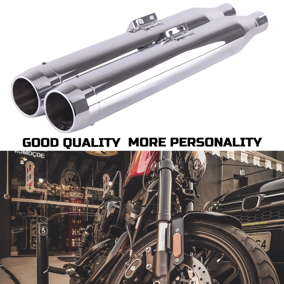 Silenciadores de escape SHARKROAD 3,5" Premium cromados antideslizantes para 2018-UP Softail M8 Foto 3 de 4