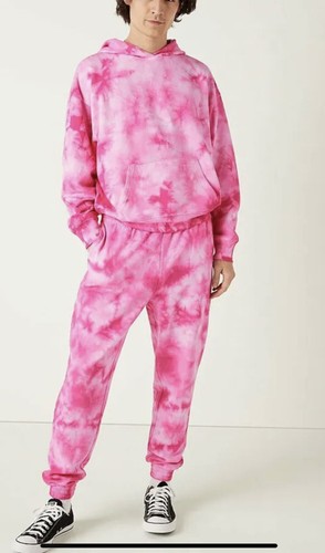 Victoria's Secret VS Pullover Hoodie Sweatshirt Neon Pink White Tie Dye L NWT - Picture 5 of 5