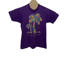 Vintage 90s Novelty Florida Palm Trees T-Shirt Adult Large Purple Beach Made USA