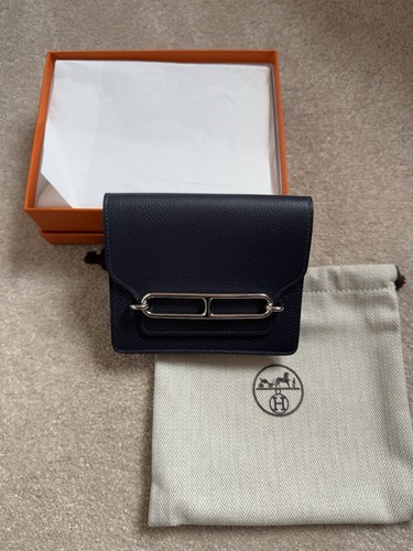 HERMES PHW ROULIS Slim Wallet Bleu Nuit (Blue) Evercolor NEW IN BOX - Picture 6 of 9