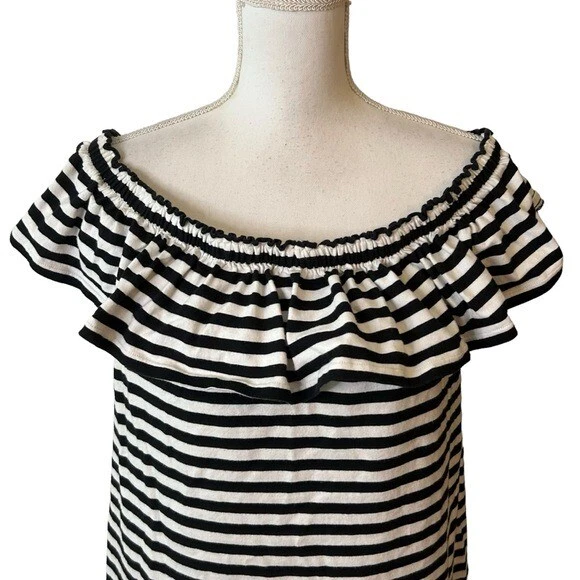 Abito Kate Spade Off the Shoulder a righe in jersey di cotone taglia XL nero bianco