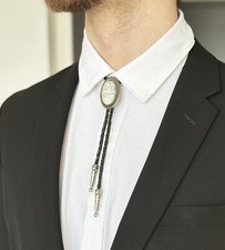 Bolo Tie Mens Wedding Necklace PU Leather Rope Western Cowboy Style