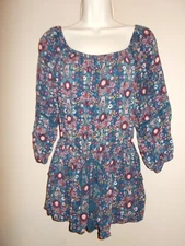 Mossimo Womens Size M Floral Romper Elastic Waist and Tie