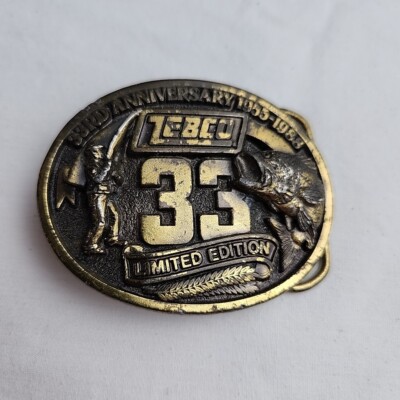 Vintage Zebco Belt Buckle 33 Anniversary 1988 Oval Brass Fishing Reels 3in Long