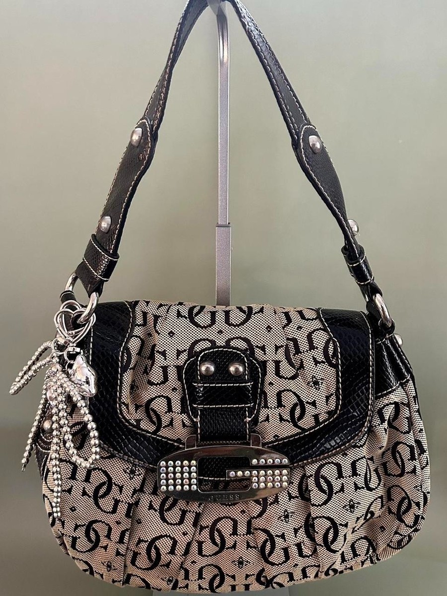 Vintage Guess Monogram Shoulder Bag – Black Logo Canvas with  display picture 1