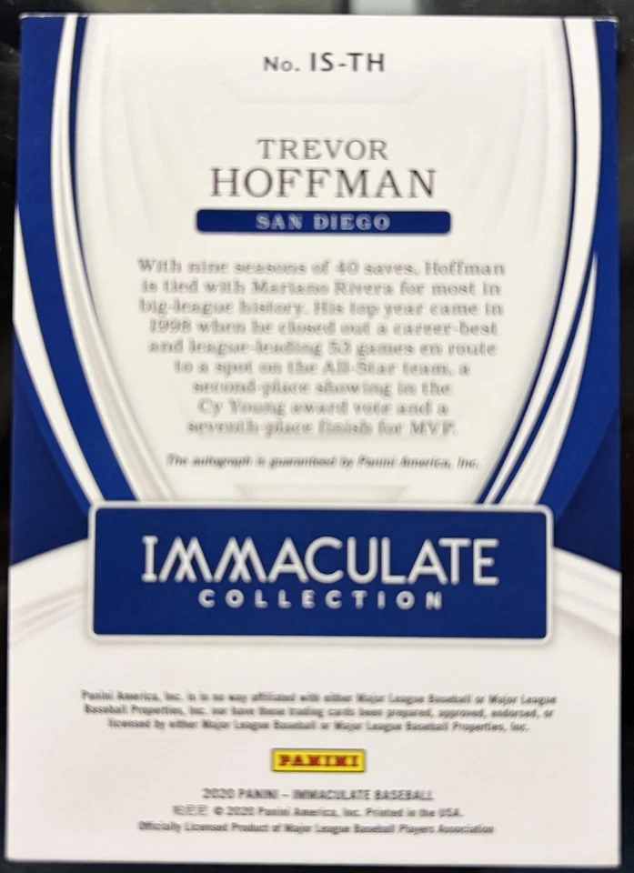2020 Immaculate Collection #IS-TH Тревор Хоффман Immaculate Signatures No/25 - Изображение 2 из 2