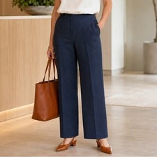 Talbots Southampton Pant 12P Navy Linen Straight Leg Business Capsule Career