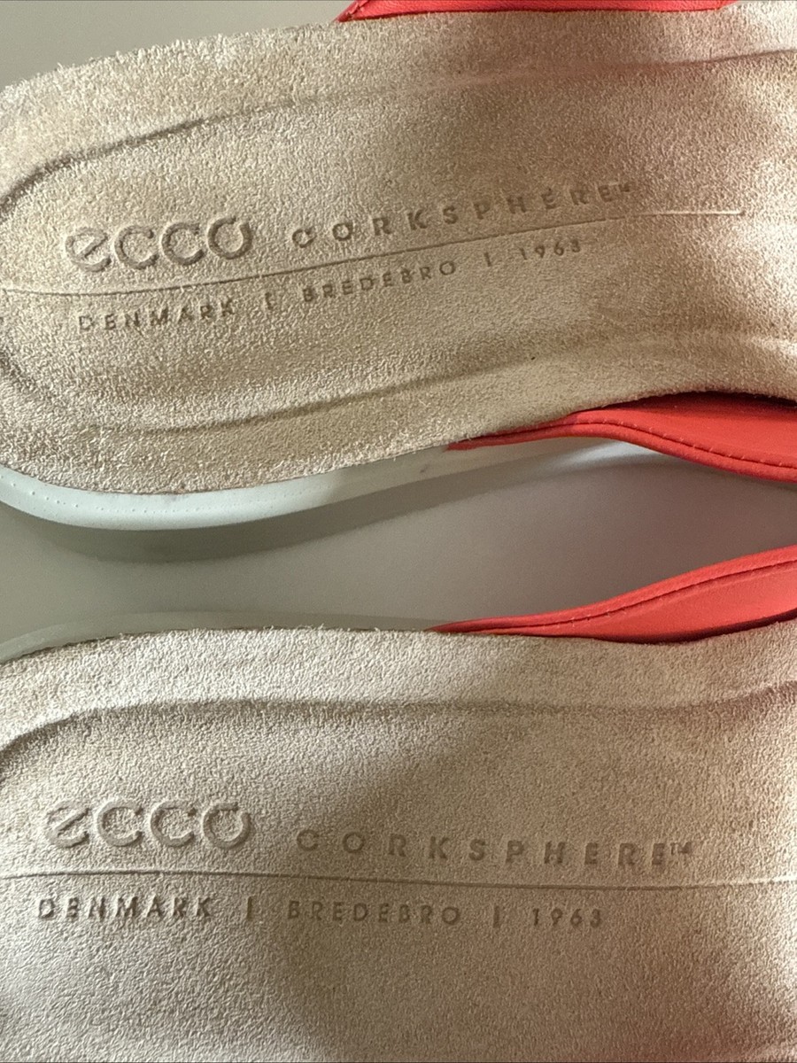 Ecco Women's Corksphere Thong Sandal Flip Flop Size Coral Orange Slide
