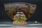 Vintage Fenton Black Amethyst Carnival Glass Love-Birds Vase