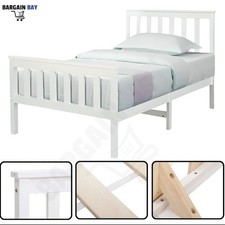 Solid 3Ft 4Ft Pine Wood Bed Frame White Shaker Style Wooden Optional Mattress