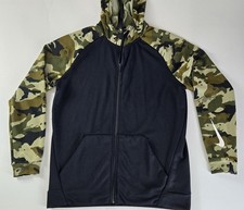 Nike Mens Large L Full Zip Hoodie Green Camo / Black Dri Fit Long Sleeve