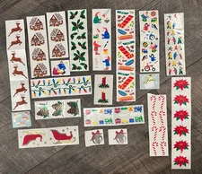 Vintage Mrs Grossman Christmas Sticker Lot Santa Elves Sleigh Snowman etc
