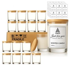 15 Pack 7oz Thick Glass Candle Jars – Clear with Bamboo Lids for Candle Making