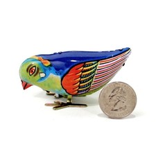 Wind up clockwork pecking song blue bird magpie tin toy vintage retro gift